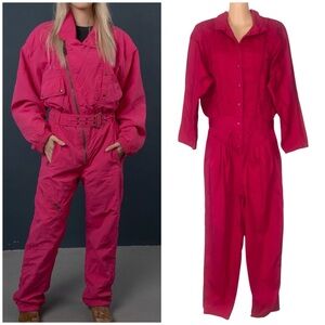Vintage 80’s Lady Footlocker Hot Pink Button Front Jumpsuit Size L